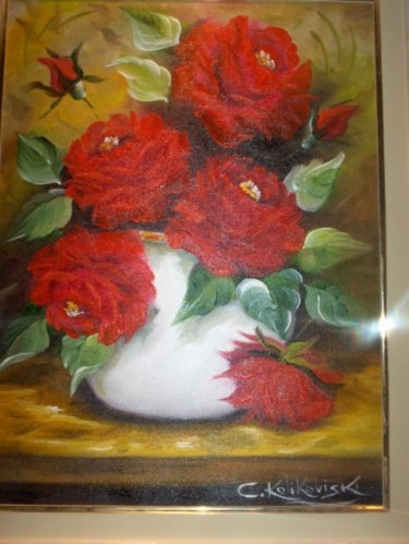Pintura intitulada "Floral rosas vermel…" por Cristina Kolikoviski -Cris, Obras de arte originais, Óleo