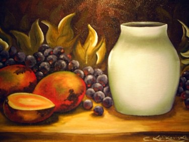 Pintura intitulada "Frutas e vaso." por Cristina Kolikoviski -Cris, Obras de arte originais, Óleo