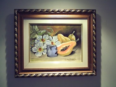 Pintura intitulada "Mamão e flores." por Cristina Kolikoviski -Cris, Obras de arte originais, Óleo