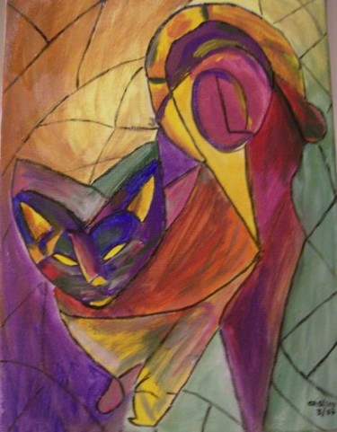 Pintura intitulada "O GATO" por Crislim, Obras de arte originais, Óleo