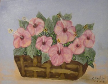 Pintura intitulada "CESTA DE FLORES" por Crislim, Obras de arte originais, Óleo