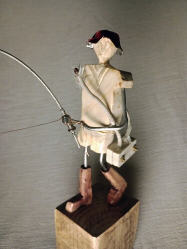 Rzeźba zatytułowany „Pescador” autorstwa Cristian Bustos, Oryginalna praca, Drewno