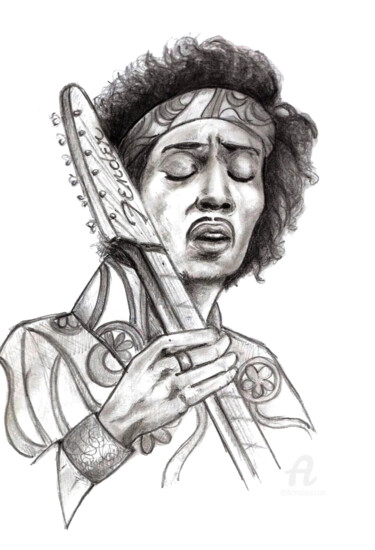 Dessin intitulée "Jimi Hendrix - étude" par Cristina Barbato, Œuvre d'art originale, Graphite