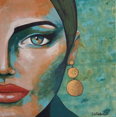 Painting titled "Golden Earring" by Cristina Boavida, Original Artwork, Acrylic Mounted on Wood Stretcher frame