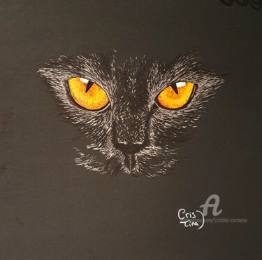 Tekening getiteld "Yeux de chat - Or" door Cristina Carmona, Origineel Kunstwerk, Marker