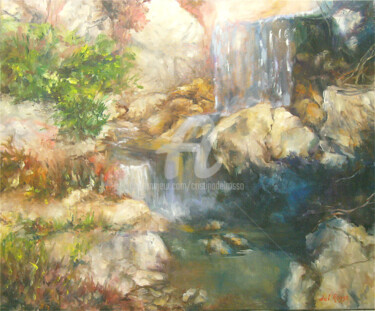 Painting titled "Agua. Parque Yamagu…" by Cristina Del Rosso, Original Artwork, Oil