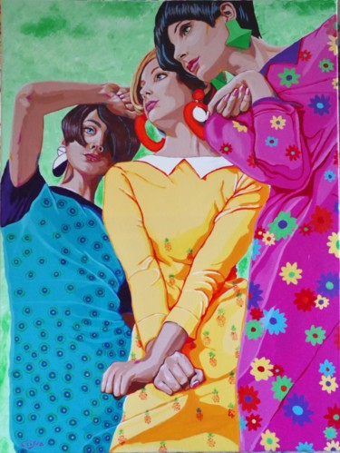 Schilderij getiteld "femme des années 60" door Christelle Vaesken, Origineel Kunstwerk, Acryl