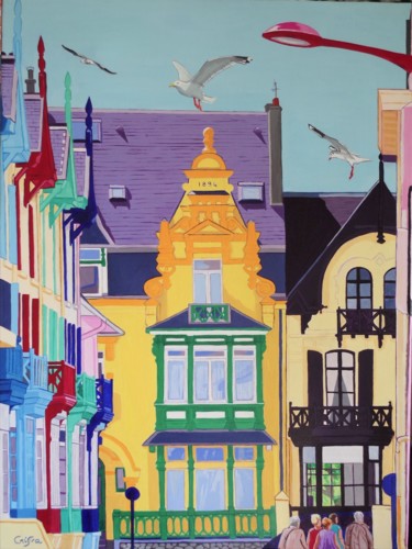 Peinture intitulée "villas de Wimereux…" par Christelle Vaesken, Œuvre d'art originale, Acrylique