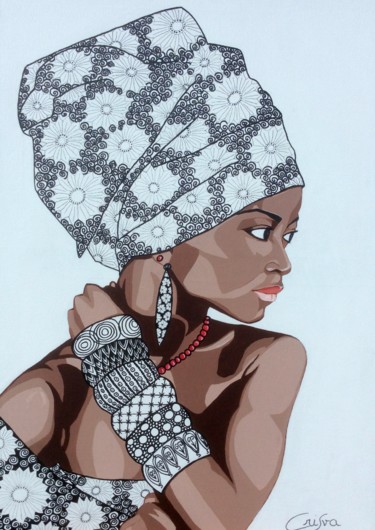 Schilderij getiteld "africaine au turban…" door Christelle Vaesken, Origineel Kunstwerk, Acryl