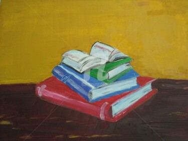 Painting titled "Les livres" by Lodya, Original Artwork, Oil