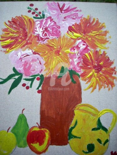 Malerei mit dem Titel "vase de fleurs" von Lodya, Original-Kunstwerk, Öl