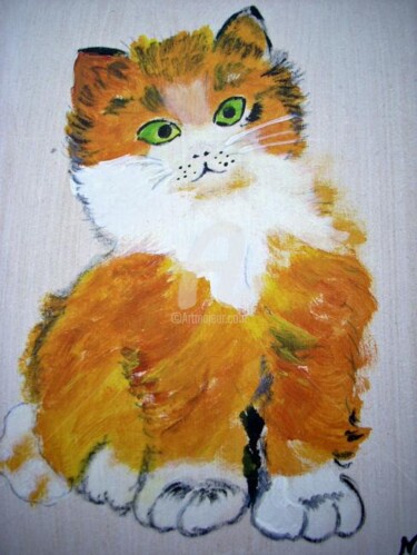 Peinture intitulée "chat roux" par Lodya, Œuvre d'art originale, Huile