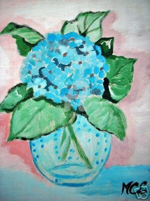 Schilderij getiteld "HORTENSIA BLEU" door Lodya, Origineel Kunstwerk, Olie