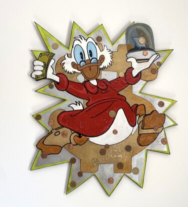 Painting titled "Uncle Scrooge and h…" by Crys, Original Artwork, Acrylic Mounted on Wood Panel