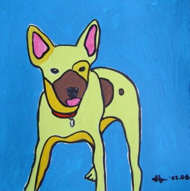 Peinture intitulée "08-2006 - CHIEN MAL…" par Marie C. Cudraz, Œuvre d'art originale, Huile