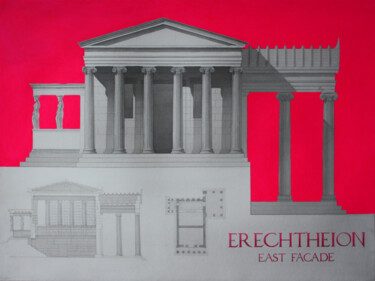 Schilderij getiteld "Neon Erechtheion. E…" door Curlydafna, Origineel Kunstwerk, Inkt Gemonteerd op Karton