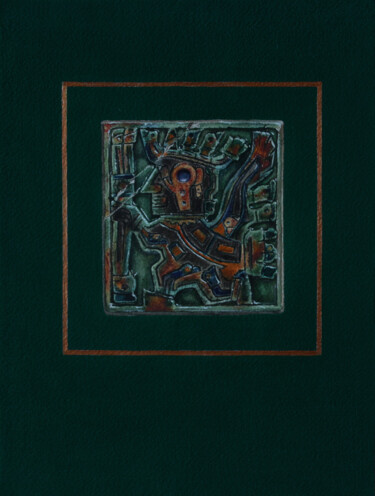 Grafika cyfrowa / sztuka generowana cyfrowo zatytułowany „Aztec warrior in gr…” autorstwa Curlydafna, Oryginalna praca, 2D p…