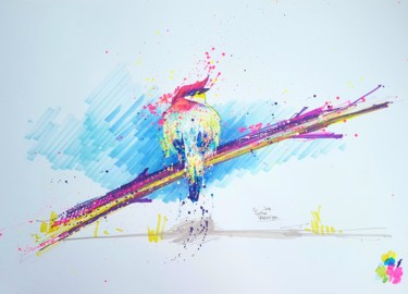 Рисунок под названием "L'oiseau à la mèche…" - Cynthia Dormeyer, Подлинное произведение искусства, Маркер