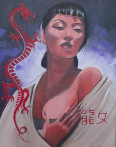Ζωγραφική με τίτλο "Dragon Lady" από Cyril Harris, Αυθεντικά έργα τέχνης, Ακρυλικό
