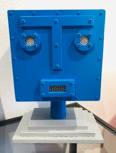 雕塑 标题为“Tête de robot bleue” 由Cyrille Plate, 原创艺术品, 铝