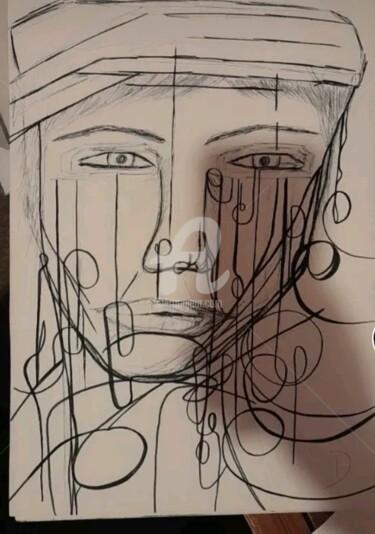 Drawing titled "Complexe" by D. Art, Original Artwork, Charcoal Mounted on Glass