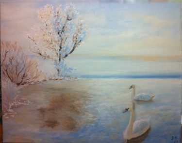 Pintura titulada "Lac des cygnes" por D. Bouchard, Obra de arte original, Oleo