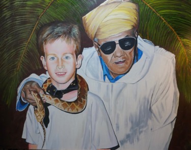 Malerei mit dem Titel "enfant au serpent" von Dominique Duhot, Original-Kunstwerk, Öl