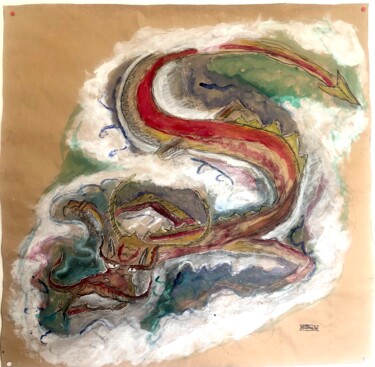 Ζωγραφική με τίτλο "Dragon rouge" από D’Joon, Αυθεντικά έργα τέχνης, Γκουάς