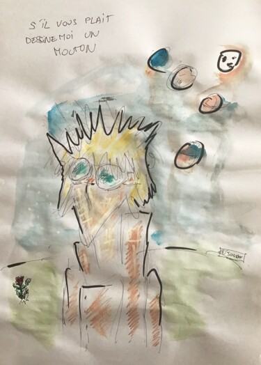 Drawing titled "Dessine moi un mout…" by D’Joon, Original Artwork, Watercolor