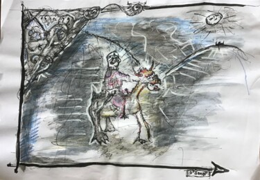 Drawing titled "Retour du guerrier" by D’Joon, Original Artwork, Watercolor