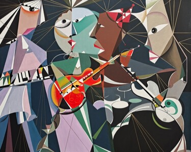 Peinture intitulée "Rock Band Dada" par Da Hong, Œuvre d'art originale, Huile