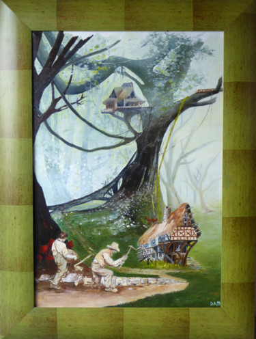 Peinture intitulée "la forêt habitée ..…" par Dab, Œuvre d'art originale, Huile
