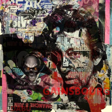 Collages intitulée "SERGE GAINSBOURG 1" par Dabu., Œuvre d'art originale, Bombe aérosol