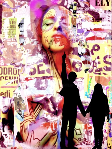 Collagen mit dem Titel "REGARDE" von Dabu., Original-Kunstwerk, Acryl