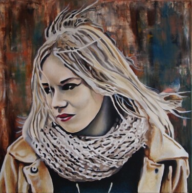 Painting titled "Serene Urban Muse -…" by Daheaven Art, Original Artwork, Oil Mounted on Wood Stretcher frame