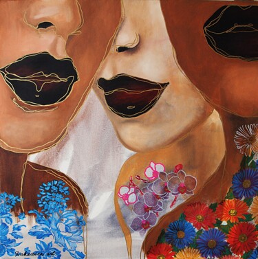 Malarstwo zatytułowany „Girls.” autorstwa Daheaven Art, Oryginalna praca, Olej Zamontowany na Drewniana rama noszy