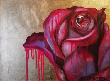 제목이 "Dark pink rose on g…"인 미술작품 Daheaven Art로, 원작, 기름 나무 들것 프레임에 장착됨