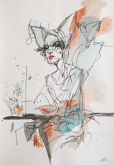 Tekening getiteld "Cat Woman Line Draw…" door Daheaven Art, Origineel Kunstwerk, Acryl