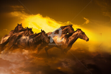 Arte digital titulada "Horses Running Abov…" por Dahuyn, Obra de arte original, Pintura Digital