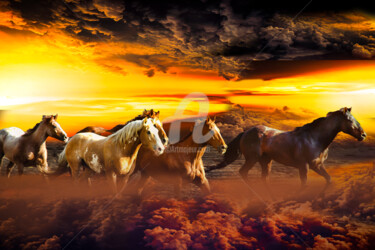 Grafika cyfrowa / sztuka generowana cyfrowo zatytułowany „Horses Running Abov…” autorstwa Dahuyn, Oryginalna praca, Malarstw…