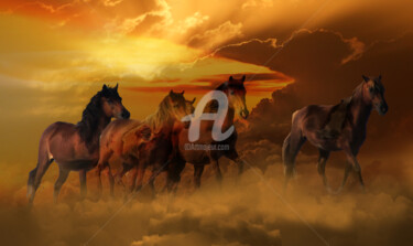 Arte digital titulada "Horses Running Abov…" por Dahuyn, Obra de arte original, Pintura Digital