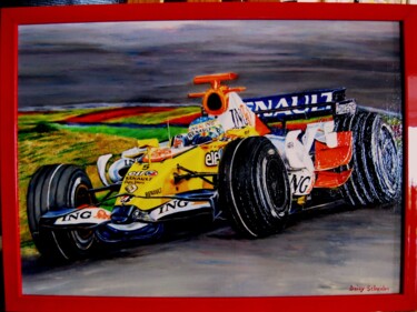 제목이 "Alonso F1 Renault R…"인 미술작품 Daisy Schneider로, 원작, 기름 나무 들것 프레임에 장착됨