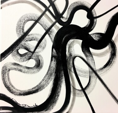 Malarstwo zatytułowany „Black lines” autorstwa Dam Domido, Oryginalna praca, Akryl Zamontowany na Drewniana rama noszy