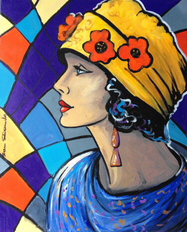 Pintura intitulada ""La Dame aux coquel…" por Dam Domido, Obras de arte originais, Óleo
