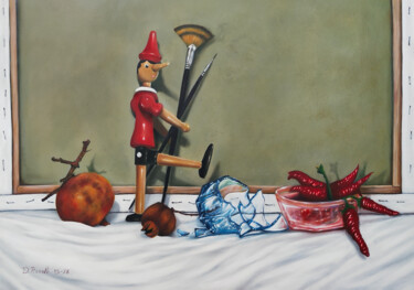 Painting titled "Dietro la Tela" by Damiano Pizzetti, Original Artwork, Oil Mounted on Wood Stretcher frame