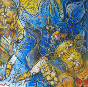 Malerei mit dem Titel "Elephant with Dancer" von Dammith Krishantha, Original-Kunstwerk, Acryl