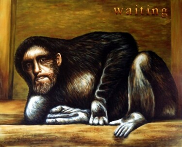 Painting titled "Chimpanzee with sel…" by Dan Civa, Original Artwork, Oil