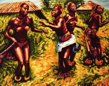 Malarstwo zatytułowany „African folk-dance…” autorstwa Dan Civa, Oryginalna praca, Olej