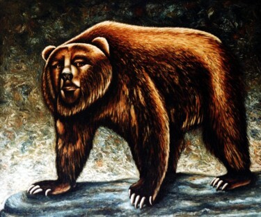 Картина под названием "Kodiak bear with se…" - Dan Civa, Подлинное произведение искусства, Масло