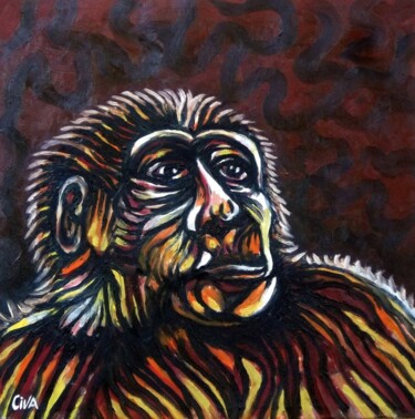 Pittura intitolato "Chimpanzee portrait…" da Dan Civa, Opera d'arte originale, Olio